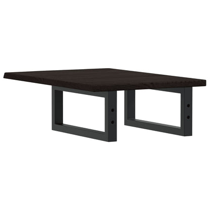 Badeværelseshylde Stål Og Massivt Egetræ Mørkebrun Og Sort