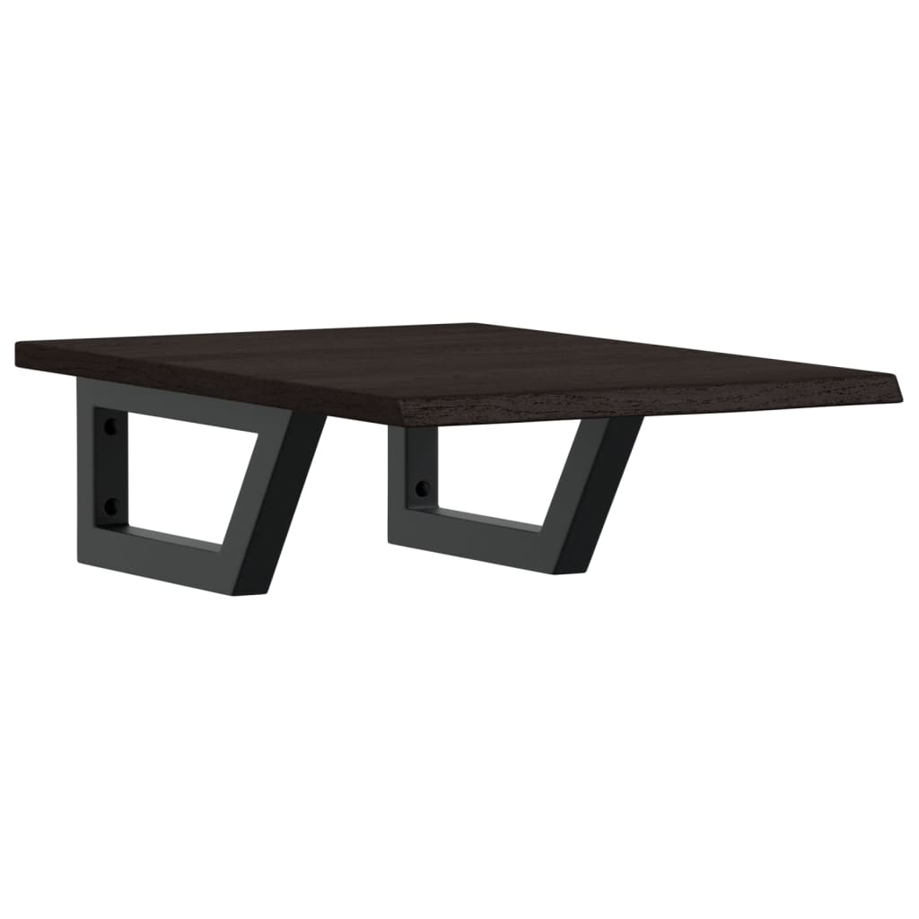 Badeværelseshylde Stål Og Massivt Egetræ Mørkebrun Og Sort