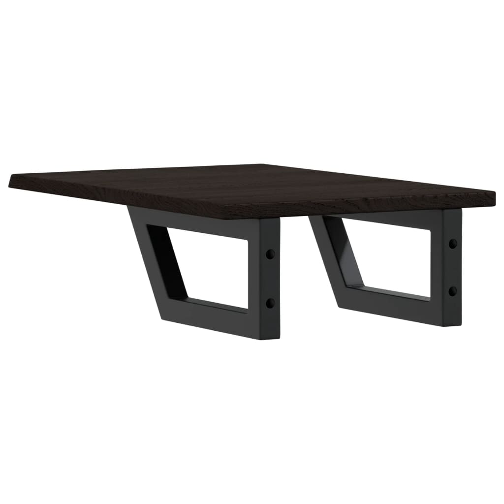 Badeværelseshylde Stål Og Massivt Egetræ Mørkebrun Og Sort