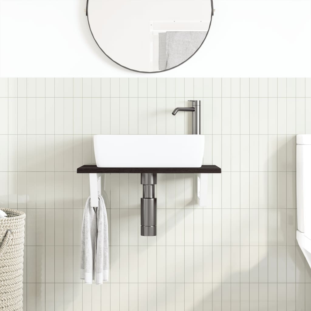 Badeværelseshylde Stål Og Massivt Egetræ Mørkebrun Og Hvid