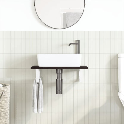 Badeværelseshylde Stål Og Massivt Egetræ Mørkebrun Og Hvid