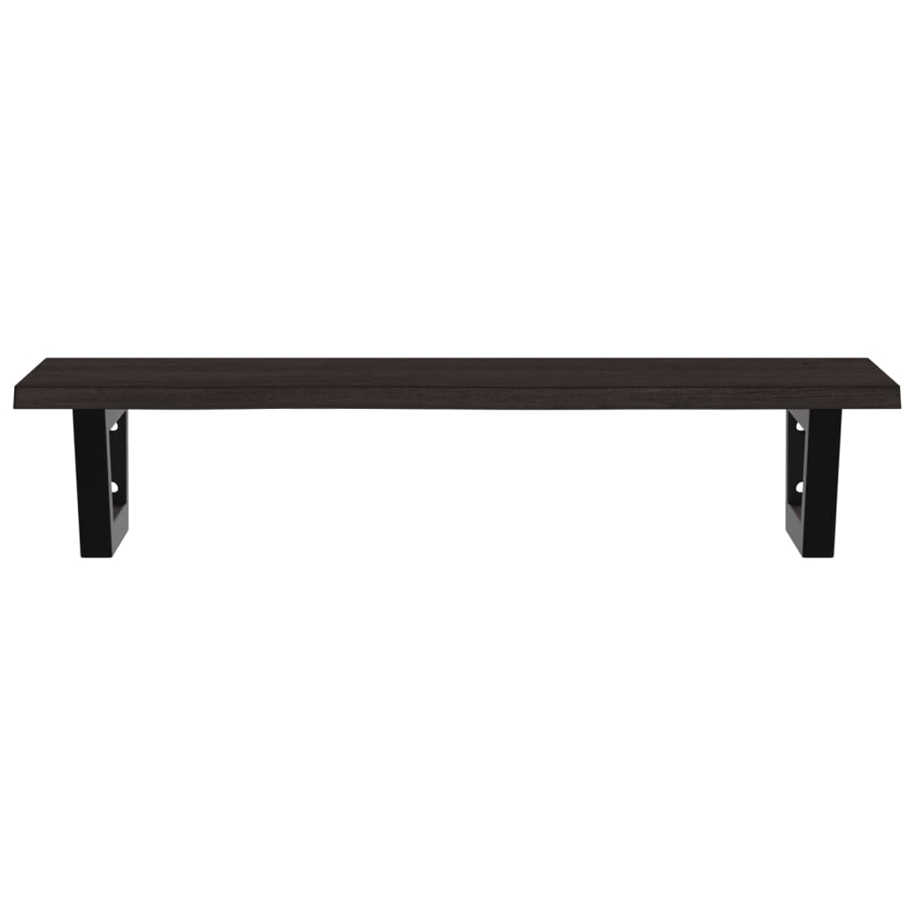 Badeværelseshylde Stål Og Massivt Egetræ Mørkebrun Og Sort