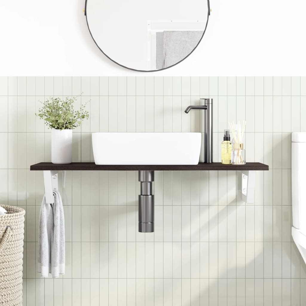 Badeværelseshylde Stål Og Massivt Egetræ Mørkebrun Og Hvid