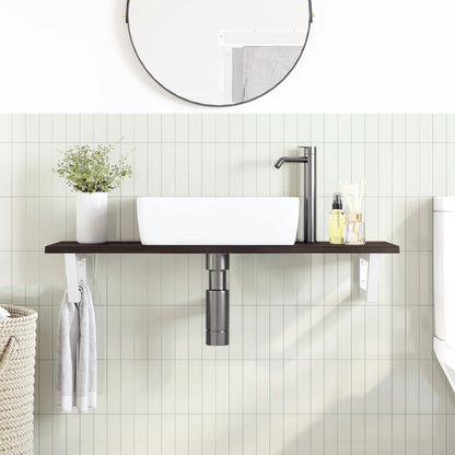 Badeværelseshylde Stål Og Massivt Egetræ Mørkebrun Og Hvid