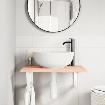 Badeværelseshylde Stål Og Massivt Egetræ Brun Og Hvid