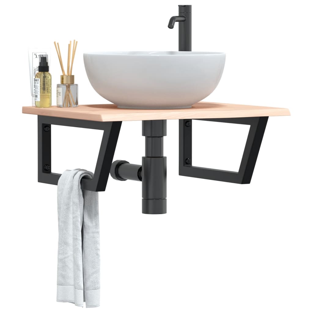 Badeværelseshylde Stål Og Massivt Egetræ Brun Og Sort