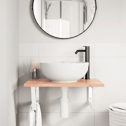 Badeværelseshylde Stål Og Massivt Egetræ Lysebrun Og Hvid