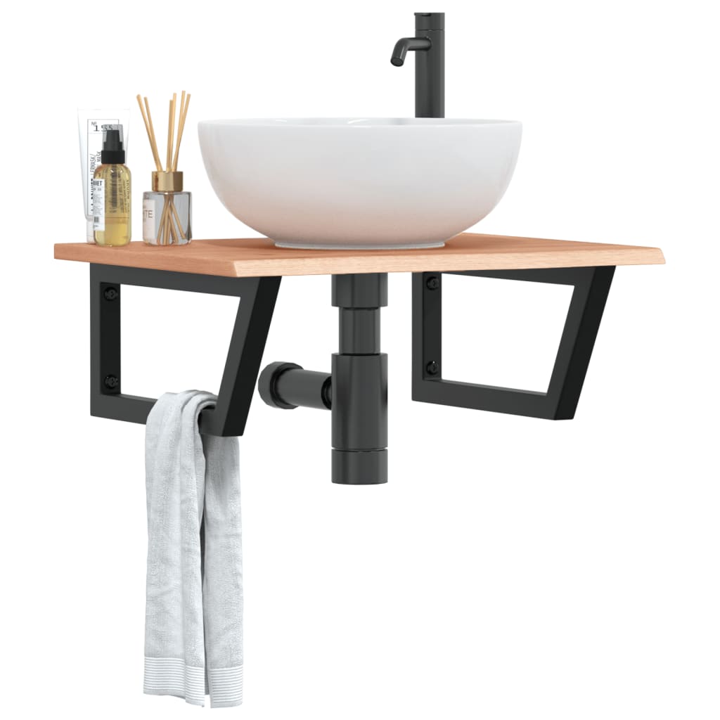 Badeværelseshylde Stål Og Massivt Egetræ Lysebrun Og Sort