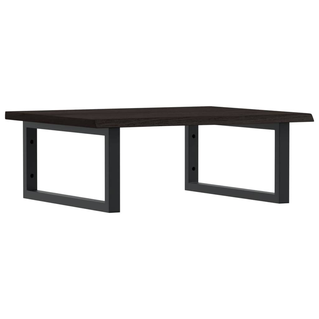 Badeværelseshylde Stål Og Massivt Egetræ Mørkebrun Og Sort