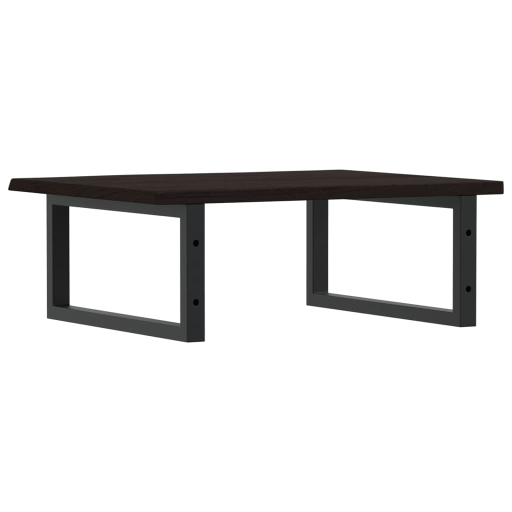 Badeværelseshylde Stål Og Massivt Egetræ Mørkebrun Og Sort