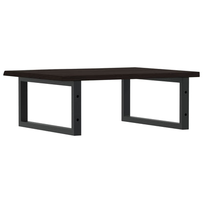 Badeværelseshylde Stål Og Massivt Egetræ Mørkebrun Og Sort