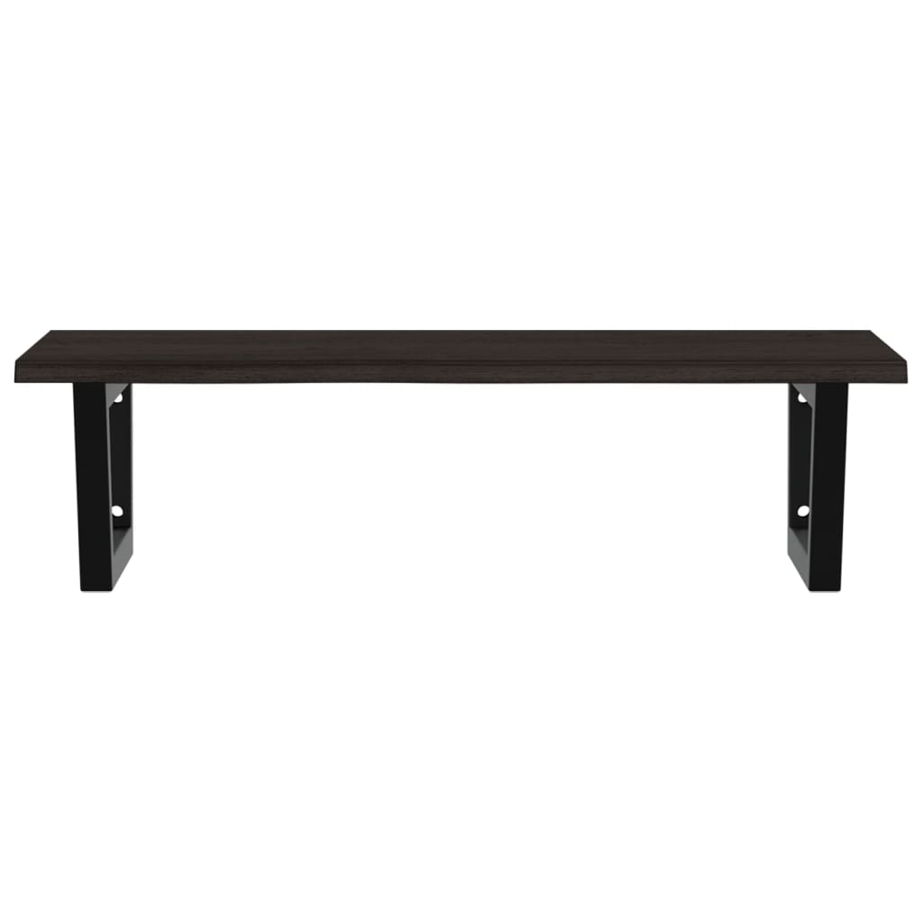 Badeværelseshylde Stål Og Massivt Egetræ Mørkebrun Og Sort