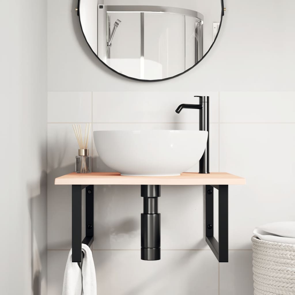 Badeværelseshylde Stål Og Massivt Egetræ Brun Og Sort