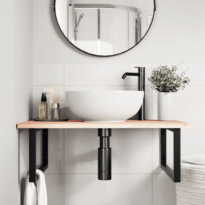 Badeværelseshylde Stål Og Massivt Egetræ Brun Og Sort