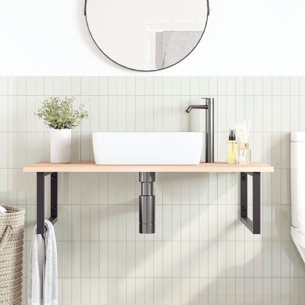 Badeværelseshylde Stål Og Massivt Egetræ Brun Og Sort