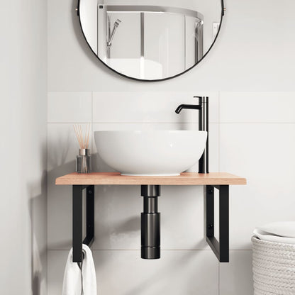 Badeværelseshylde Stål Og Massivt Egetræ Lysebrun Og Sort