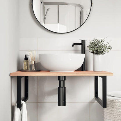 Badeværelseshylde Stål Og Massivt Egetræ Lysebrun Og Sort