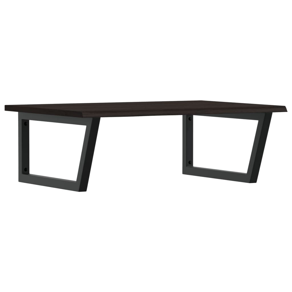 Badeværelseshylde Stål Og Massivt Egetræ Mørkebrun Og Sort