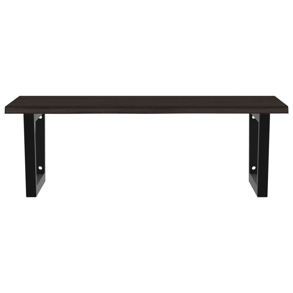 Badeværelseshylde Stål Og Massivt Egetræ Mørkebrun Og Sort