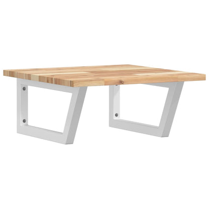 Væghængt Badeværelseshylde Stål Og Massivt Akacietræ Brun Og Hvid