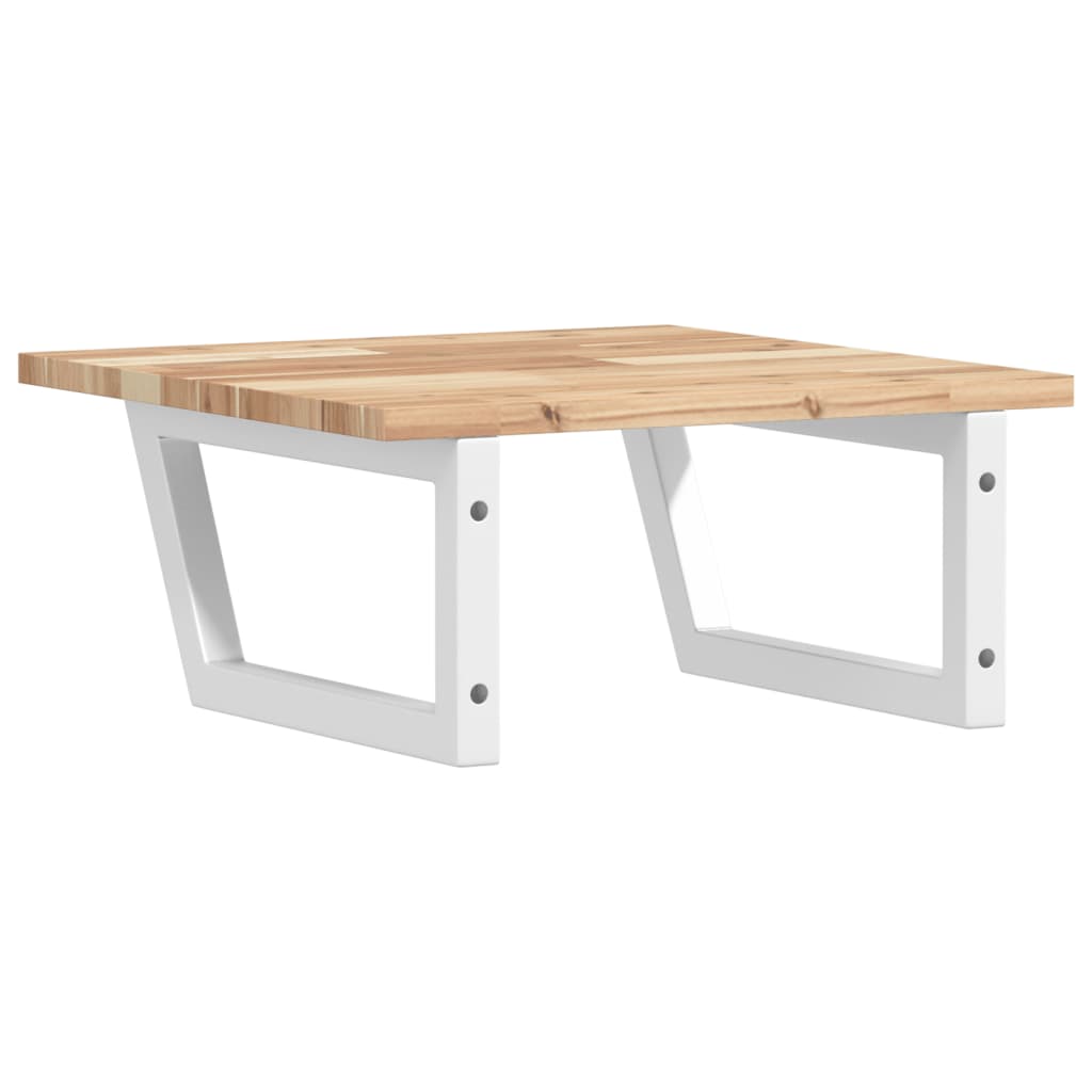 Væghængt Badeværelseshylde Stål Og Massivt Akacietræ Brun Og Hvid