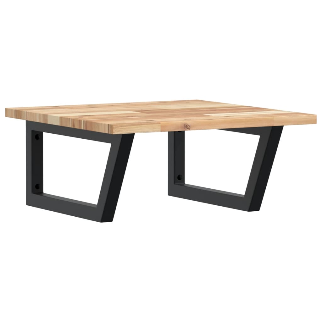 Væghængt Badeværelseshylde Stål Og Massivt Akacietræ Brun Og Sort