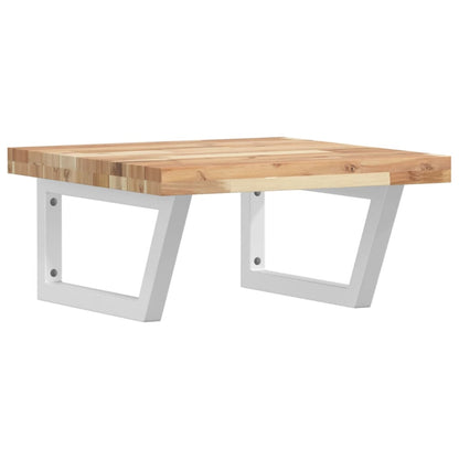 Væghængt Badeværelseshylde Stål Og Massivt Akacietræ Brun Og Hvid