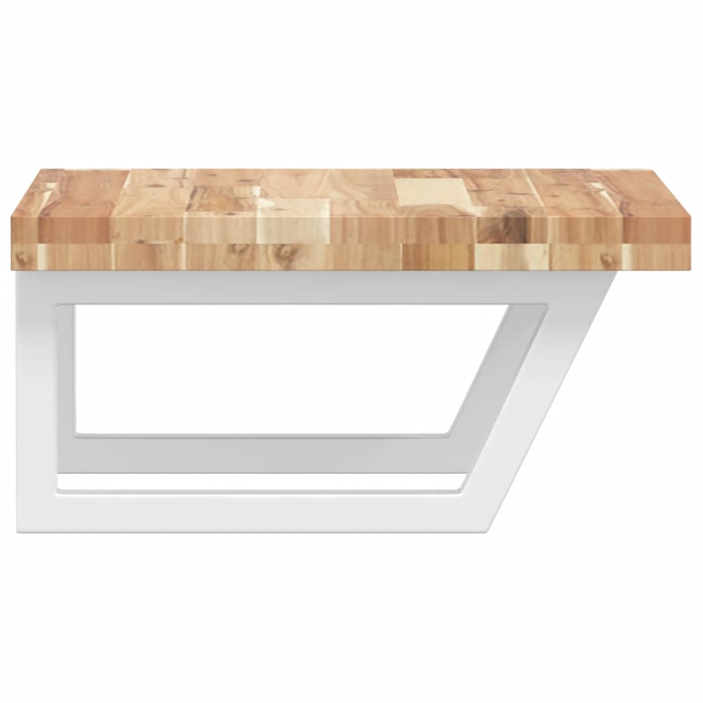 Væghængt Badeværelseshylde Stål Og Massivt Akacietræ Brun Og Hvid