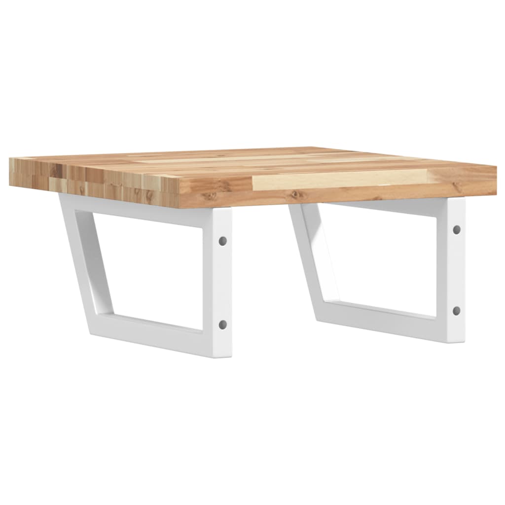 Væghængt Badeværelseshylde Stål Og Massivt Akacietræ Brun Og Hvid