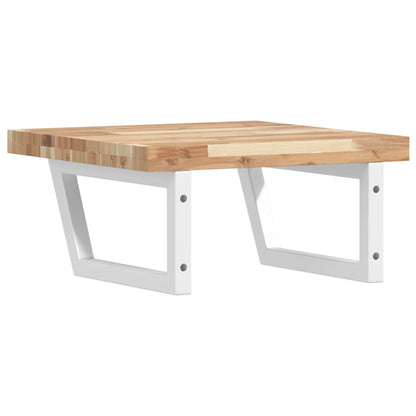 Væghængt Badeværelseshylde Stål Og Massivt Akacietræ Brun Og Hvid