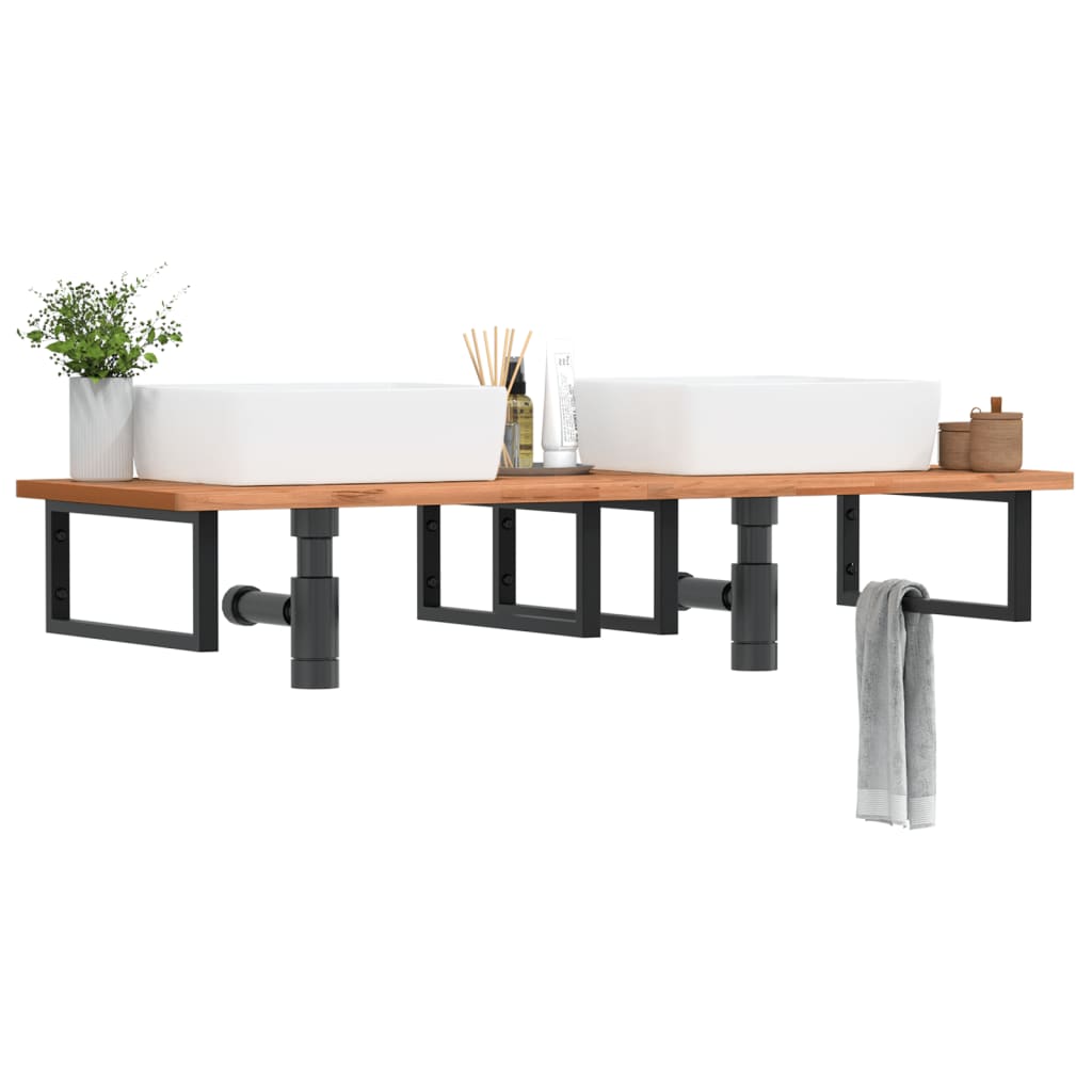 Badeværelseshylde Stål Og Massivt Bøgetræ Sort