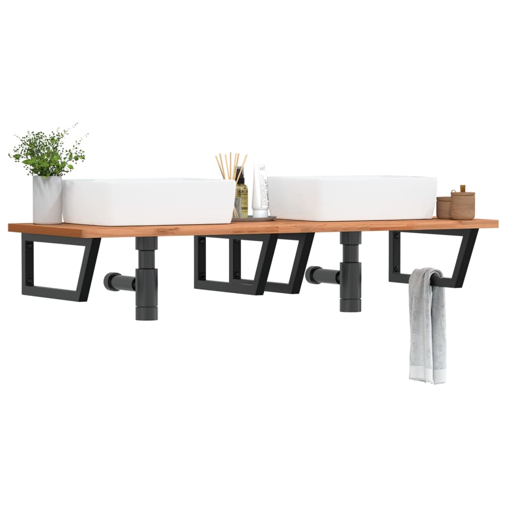 Badeværelseshylde Stål Og Massivt Bøgetræ Sort