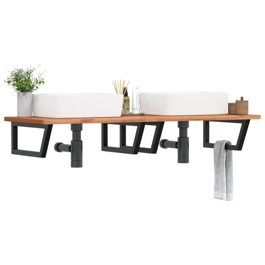 Badeværelseshylde Stål Og Massivt Bøgetræ Sort