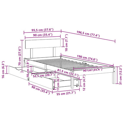 Sengeramme Uden Madras 90X190 Cm Massivt Fyrretræ Hvid