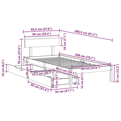 Sengeramme Uden Madras 90X200 Cm Massivt Fyrretræ Hvid