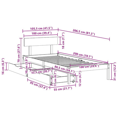 Sengeramme Uden Madras 100X200 Cm Massivt Fyrretræ Hvid