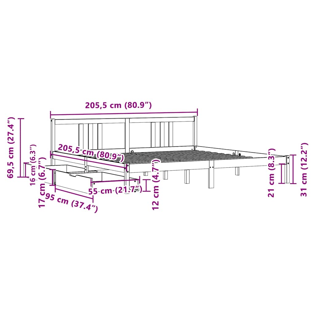 Sengeramme Uden Madras Massivt Fyrretræ