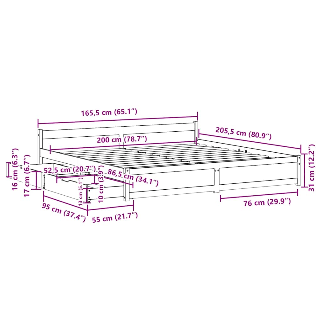 Sengeramme Uden Madras Massivt Fyrretræ