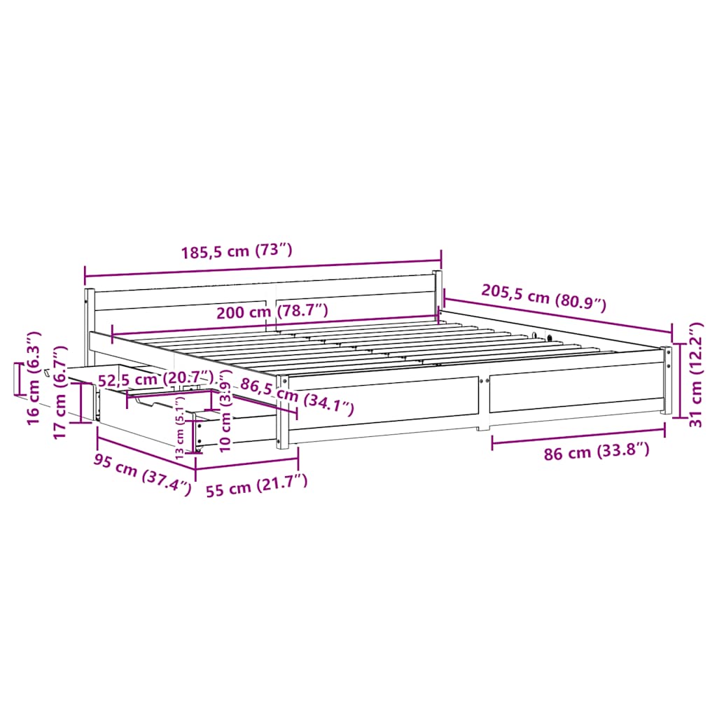 Sengeramme Uden Madras Massivt Fyrretræ