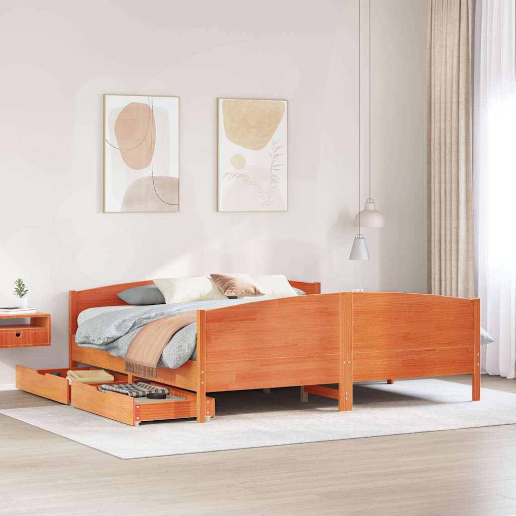 Sengeramme Uden Madras 160x200 Cm Massivt Fyrretræ Gyldenbrun - Hovedbillede
