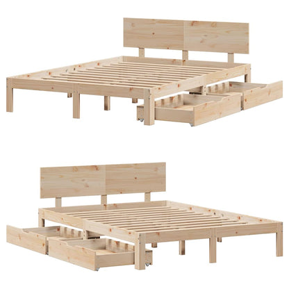 Sengeramme Med Skuffer Massivt Fyrretræ