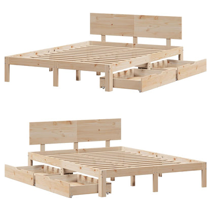 Sengeramme Med Skuffer Massivt Fyrretræ