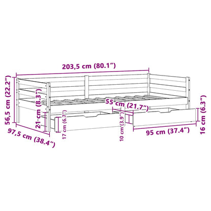 Daybed Med Skuffer 90X200 Cm Massivt Fyrretræ