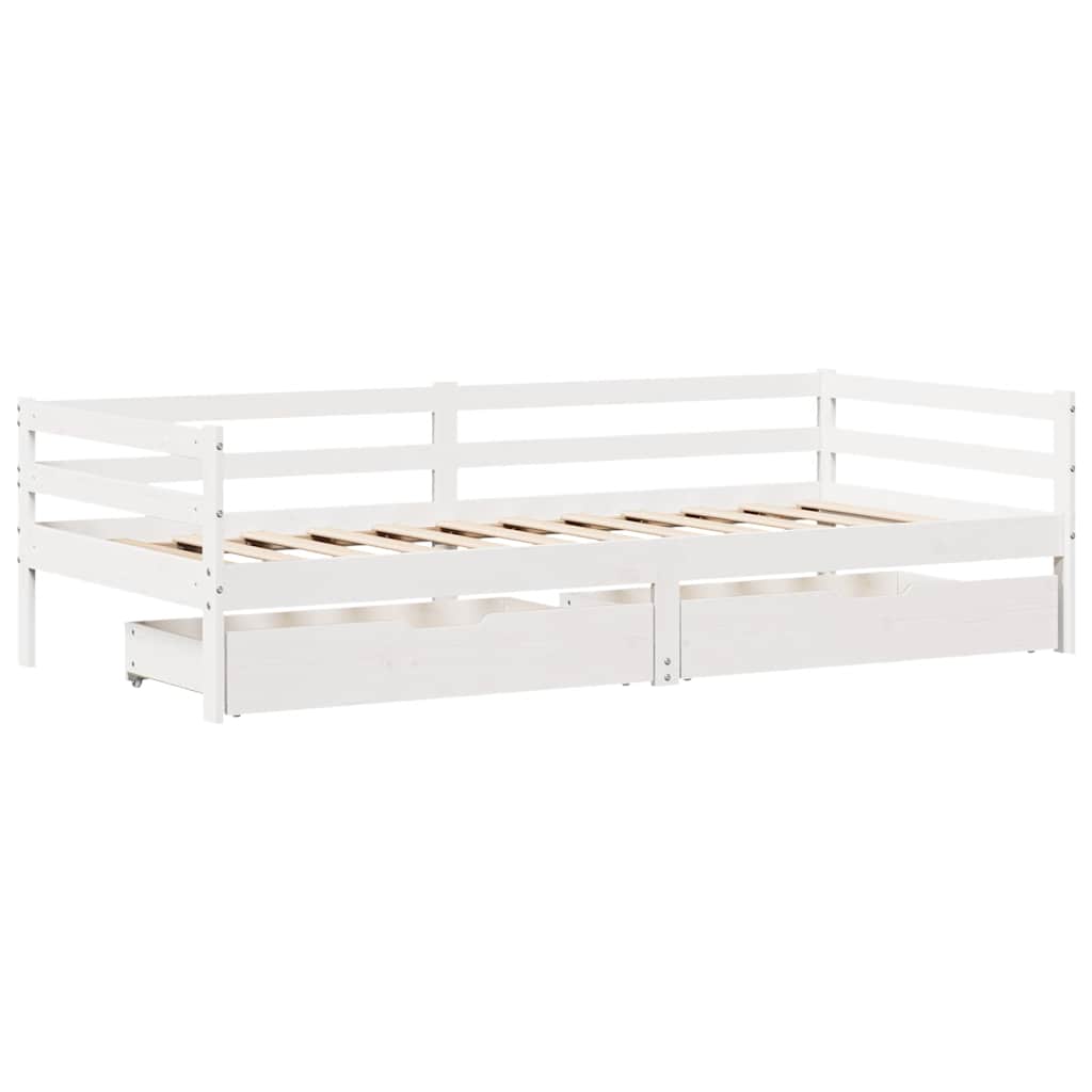 Daybed Med Skuffer 90X200 Cm Massivt Fyrretræ Hvid
