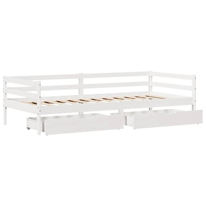 Daybed Med Skuffer 90X200 Cm Massivt Fyrretræ Hvid