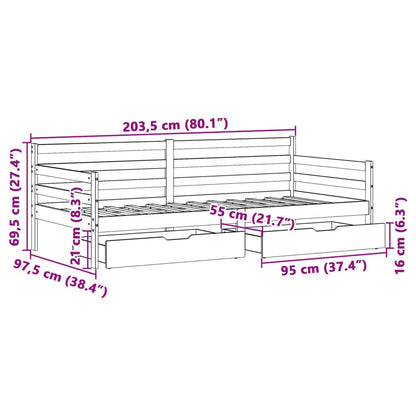 Daybed Med Skuffer 90X200 Cm Massivt Fyrretræ