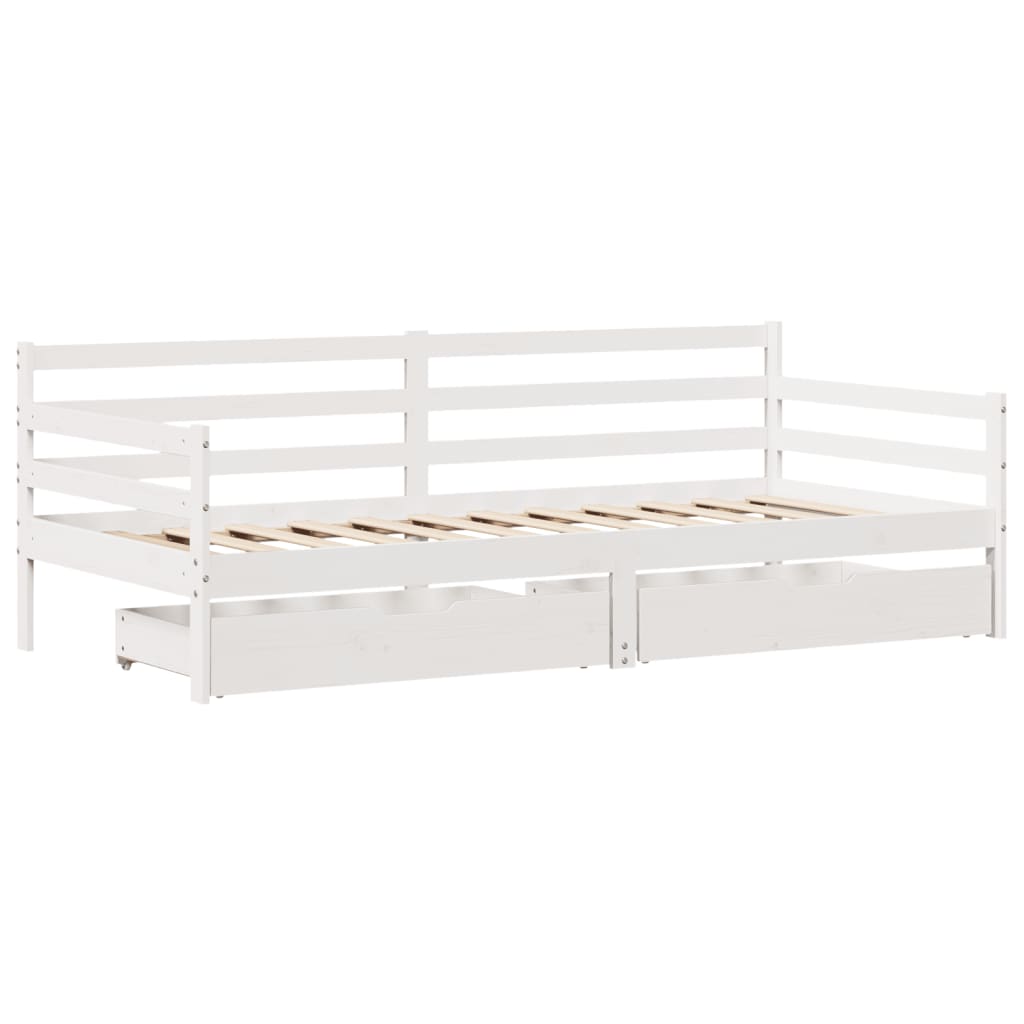 Daybed Med Skuffer 90X200 Cm Massivt Fyrretræ Hvid