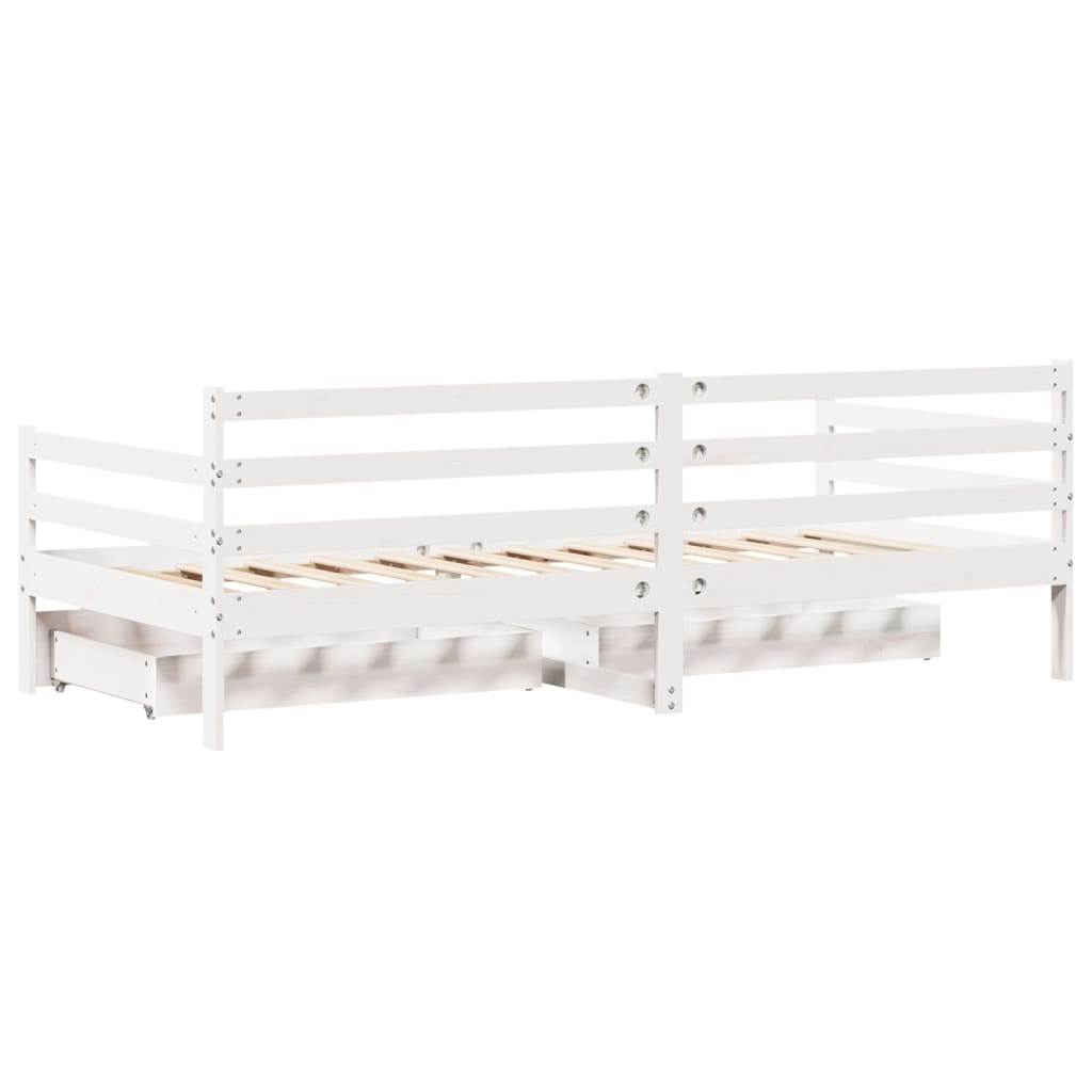 Daybed Med Skuffer 90X200 Cm Massivt Fyrretræ Hvid