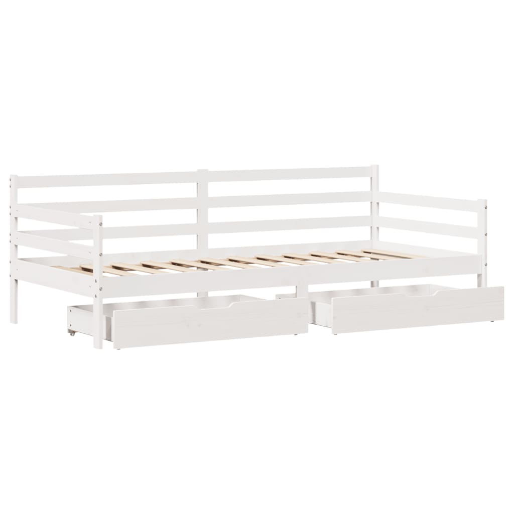 Daybed Med Skuffer 90X200 Cm Massivt Fyrretræ Hvid