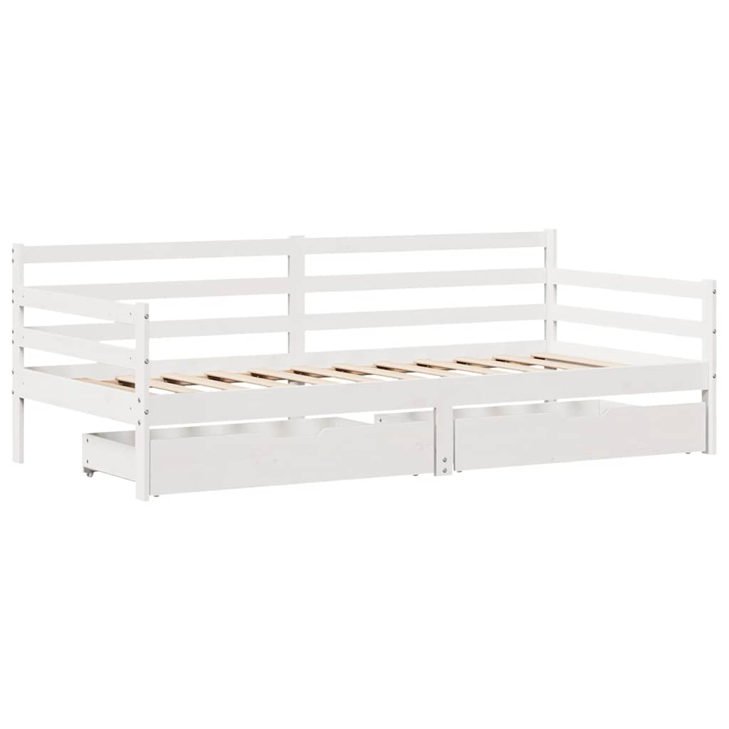 Daybed med Skuffer 90x190 Cm Massivt Fyrretræ Hvid - billede 3